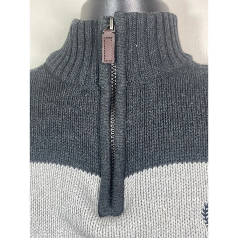 Chaps Quarter Zip Sweater Charcoal‎ Striped coastal grandpa preppy athletic